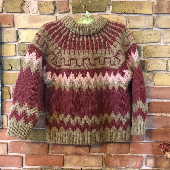 Vintage handmade virgin wool sweater in shades of pink, rose and tan. Size  S - Picture 1 of 5